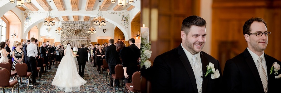 lake louise victoria ballroom groom reacting to seeing bride for first time