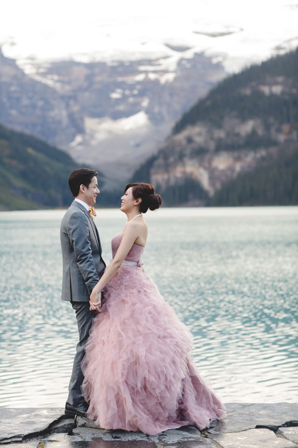 Lake Louise Wedding Photographers Chateau Lake Louise blush pink dress