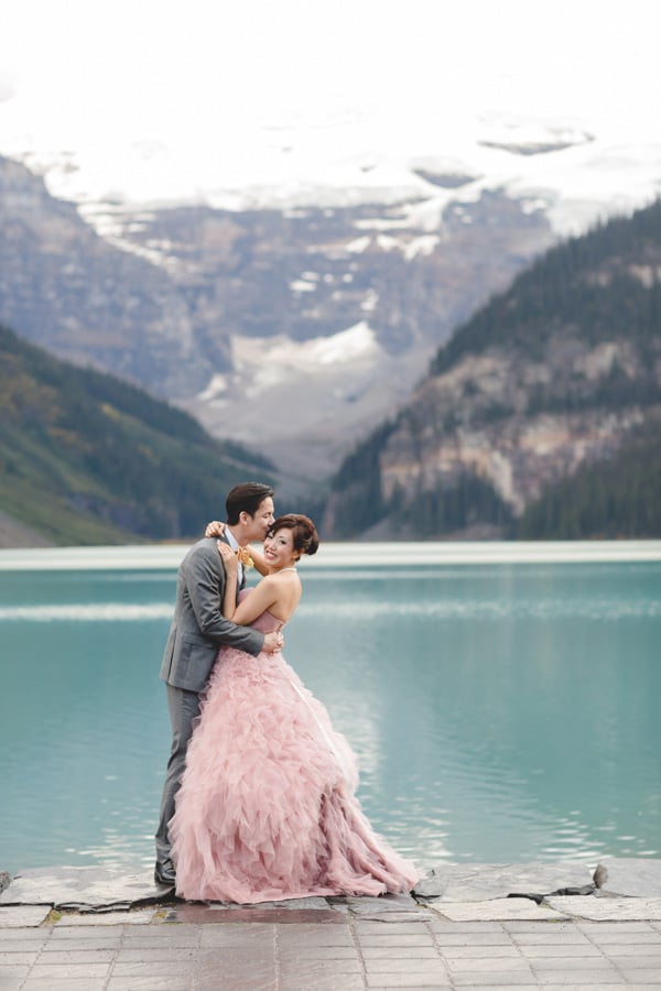 Lake Louise Wedding Photographers Chateau Lake Louise blush pink dress