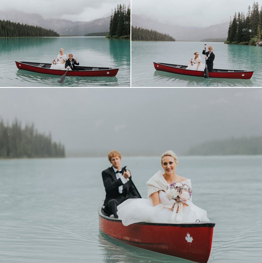 Emerald Lake Wedding red canoe