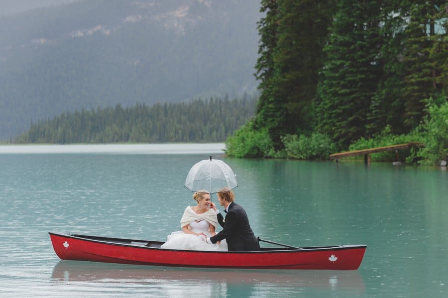 Emerald Lake Wedding red canoe