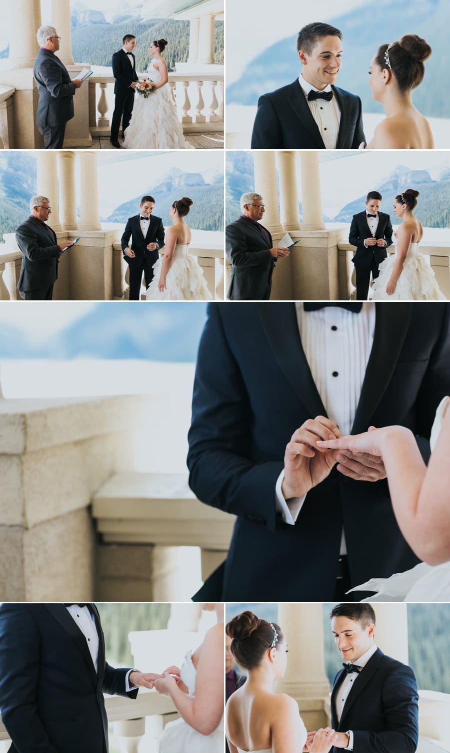 lake louise elopement on the balcony at the Belvedere Suite with stunning mountain backdrop