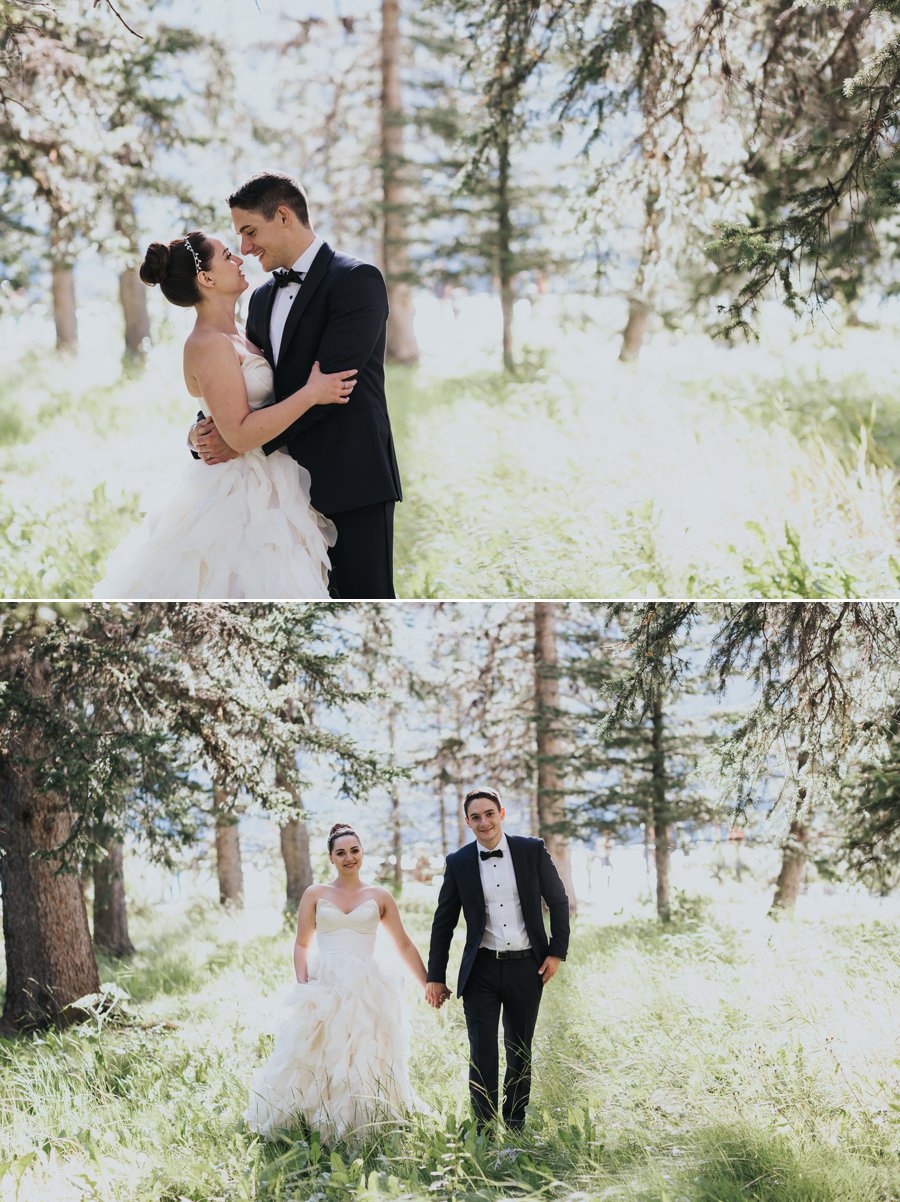 micro wedding in the mountains on a sunny day in Banff National Park