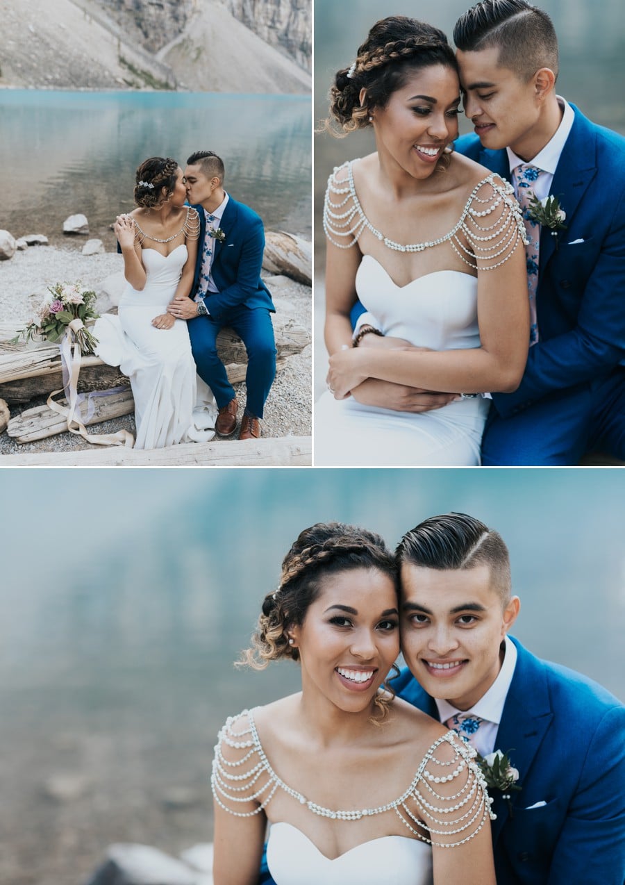 Moraine Lake bride & groom wedding photos
