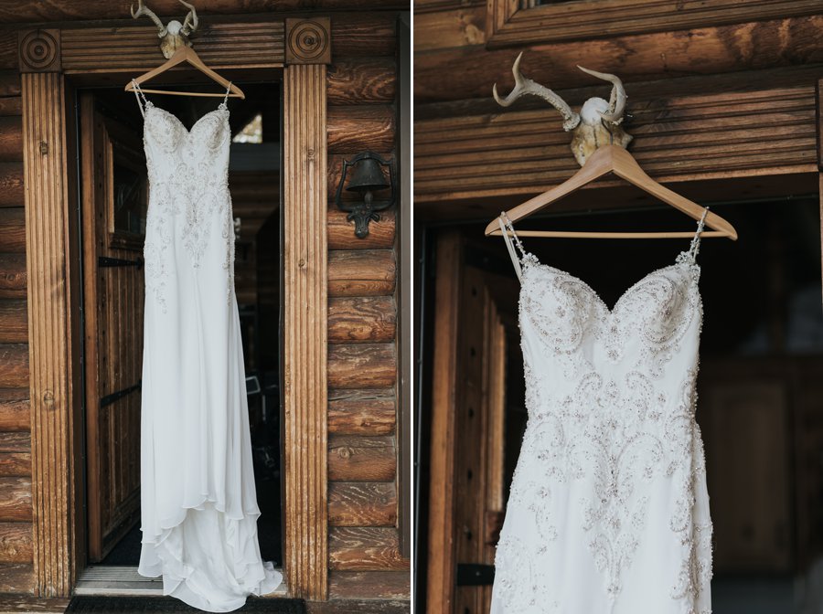 Calgary elopement getting ready photos at Airbnb wedding dress details