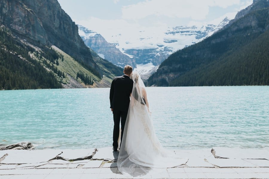 Intimate Chateau Lake Louise wedding bride groom portraits