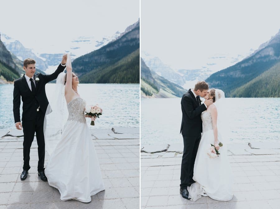 Intimate Chateau Lake Louise wedding bride groom portraits