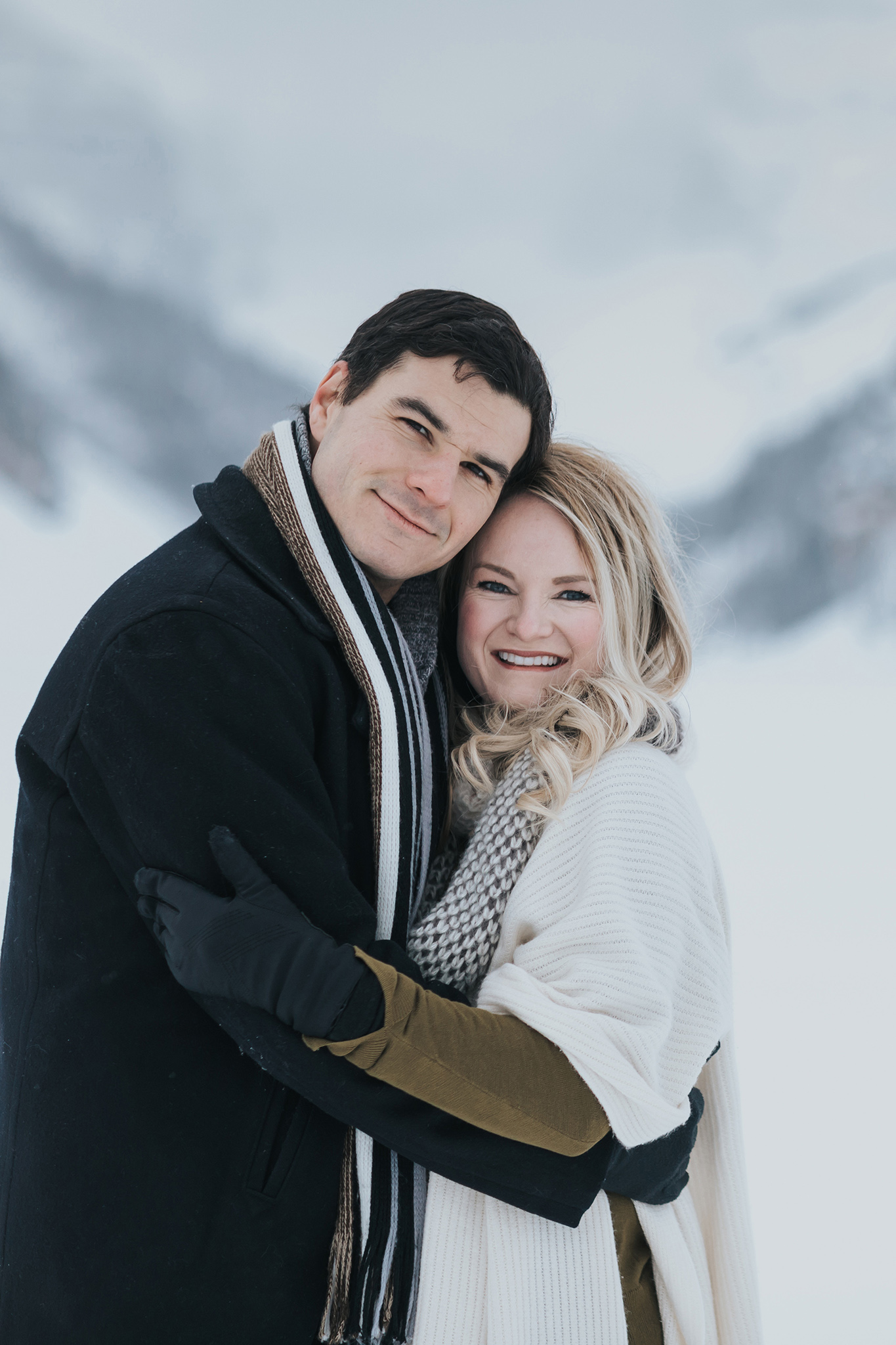 Lake Louise winter couples anniversary photos in the Canadian Rocky Mountains