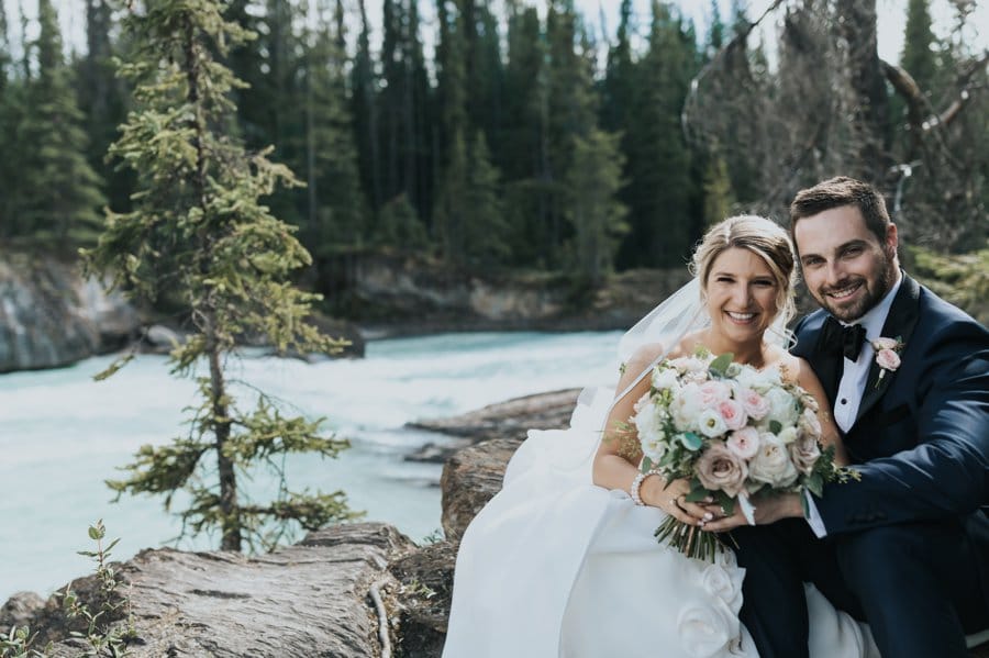 Emerald Lake Lodge intimate wedding portraits at natural bridge