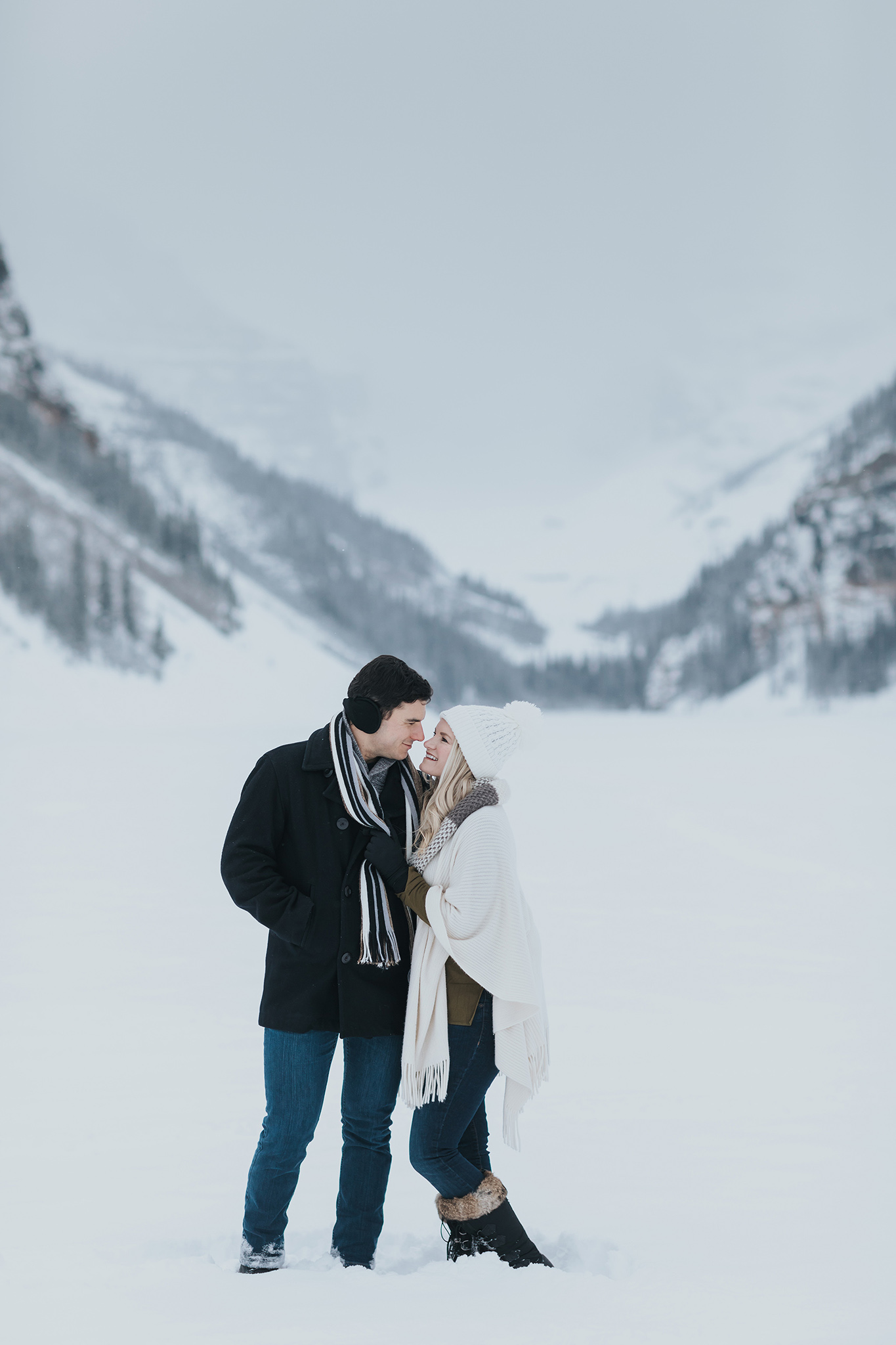 Lake Louise winter couples anniversary photos in the Canadian Rocky Mountains
