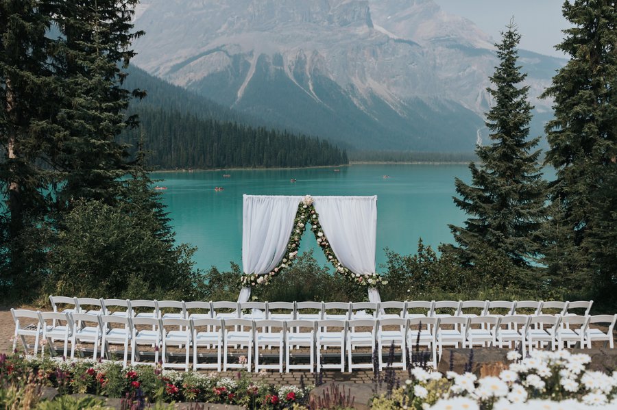 Emerald Lake Lodge summer wedding viewpoint ceremony