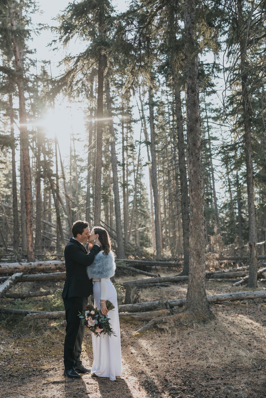 Banff Springs Intimate wedding Cascade Ponds Winter woodland wedding portraits