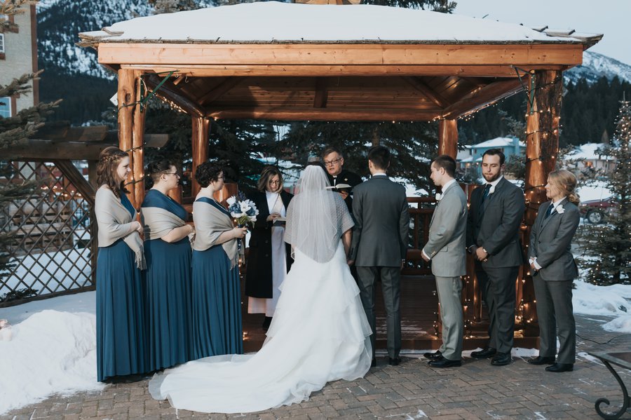 A Bear and Bison Inn wedding ceremony outdoor sunset winter