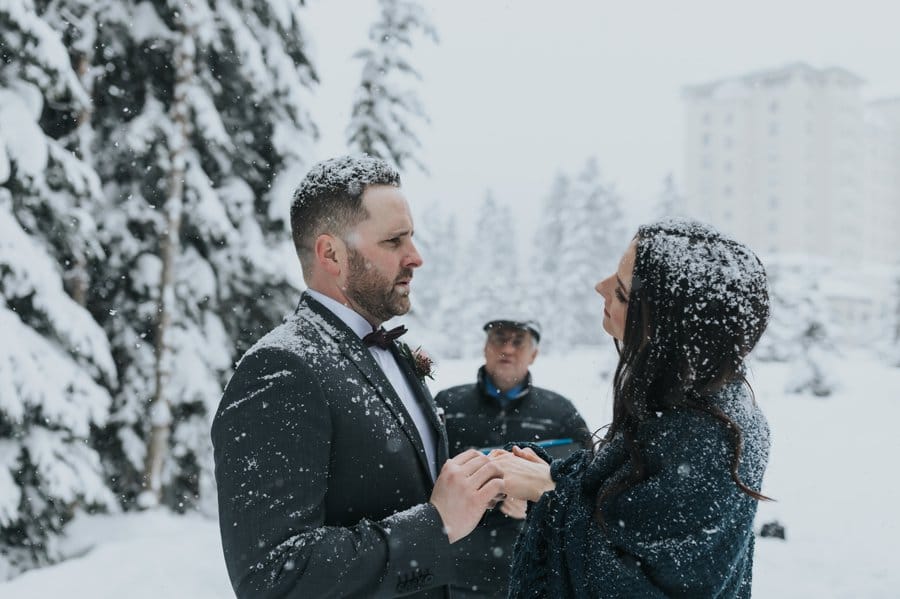Boho Lake Louise winter elopement ceremony