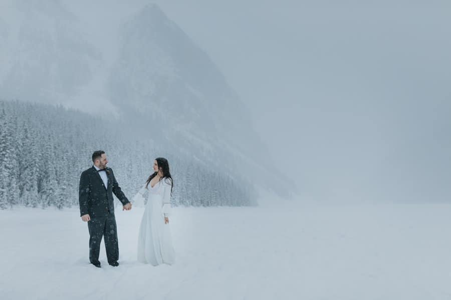 Snowy mountain wedding in the Canadian Rockies
