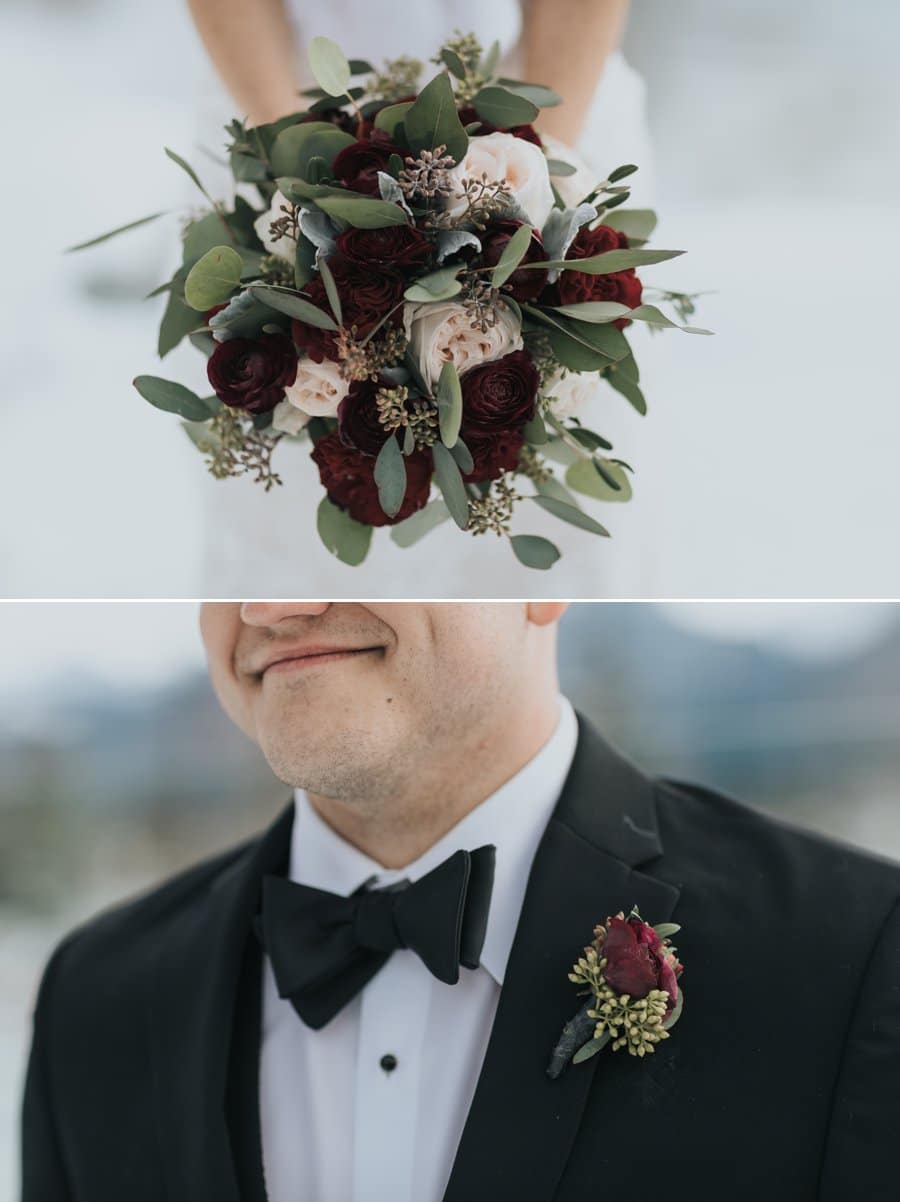 Canmore winter wedding photography details florals