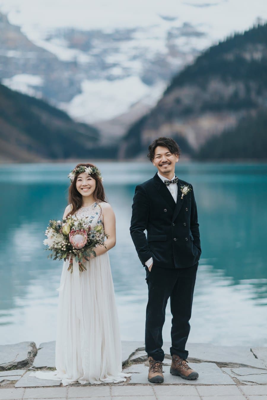 Boho Lake Louise pre-wedding portraits