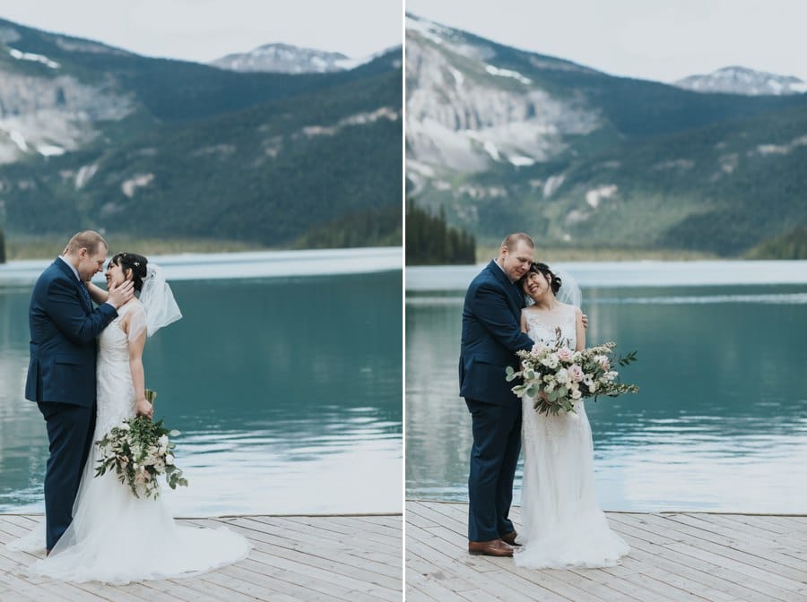 emerald lake lodge intimate wedding bride groom on dock