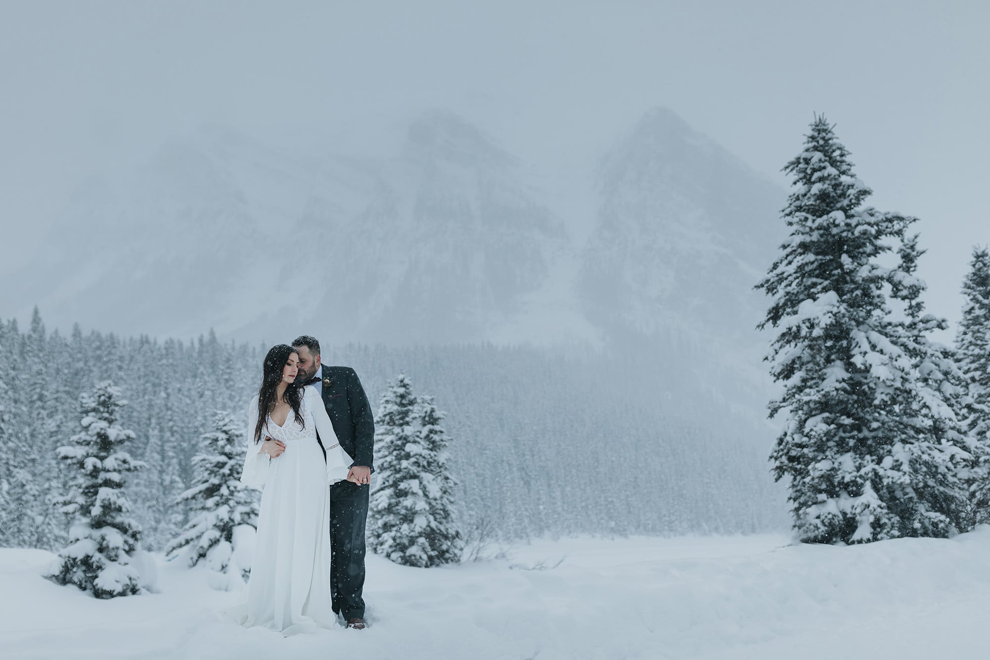 boho Lake Louise winter wedding