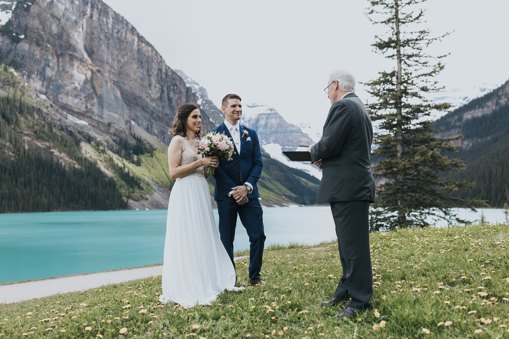 Lake Louise Summer Elopement meadow ceremony