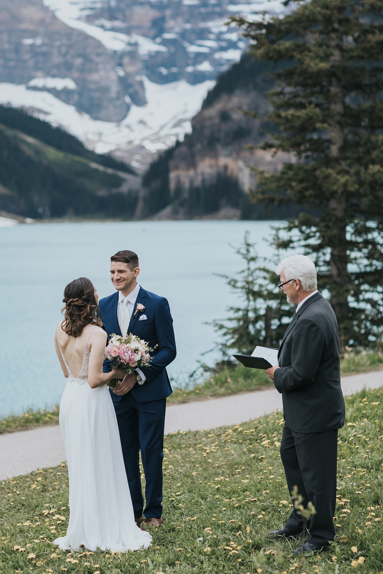Lake Louise Summer Elopement meadow ceremony