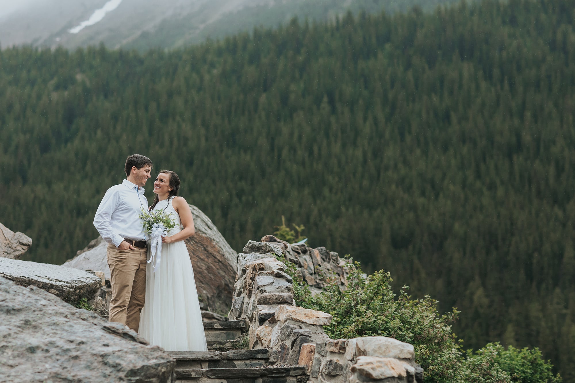 Eloping in the rain in the Canadian Rockies