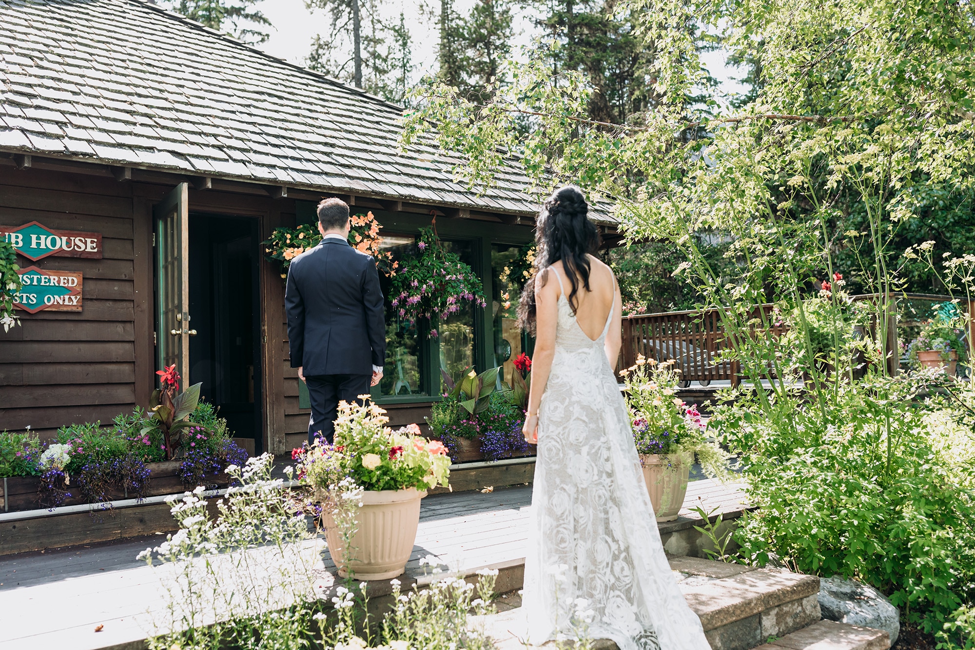 Emerald Lake Lodge wedding first look