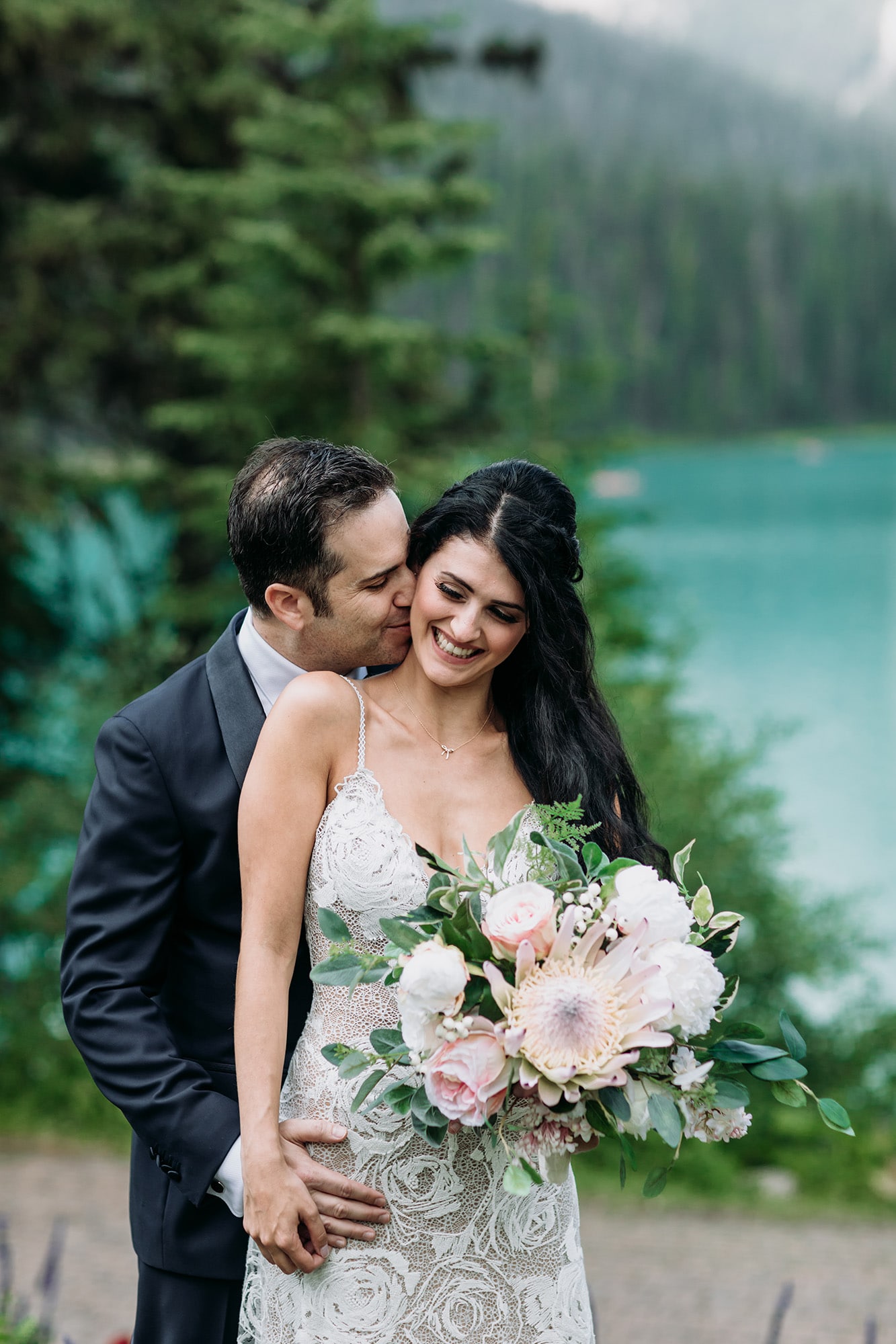 Emerald Lake Lodge wedding bride groom portraits