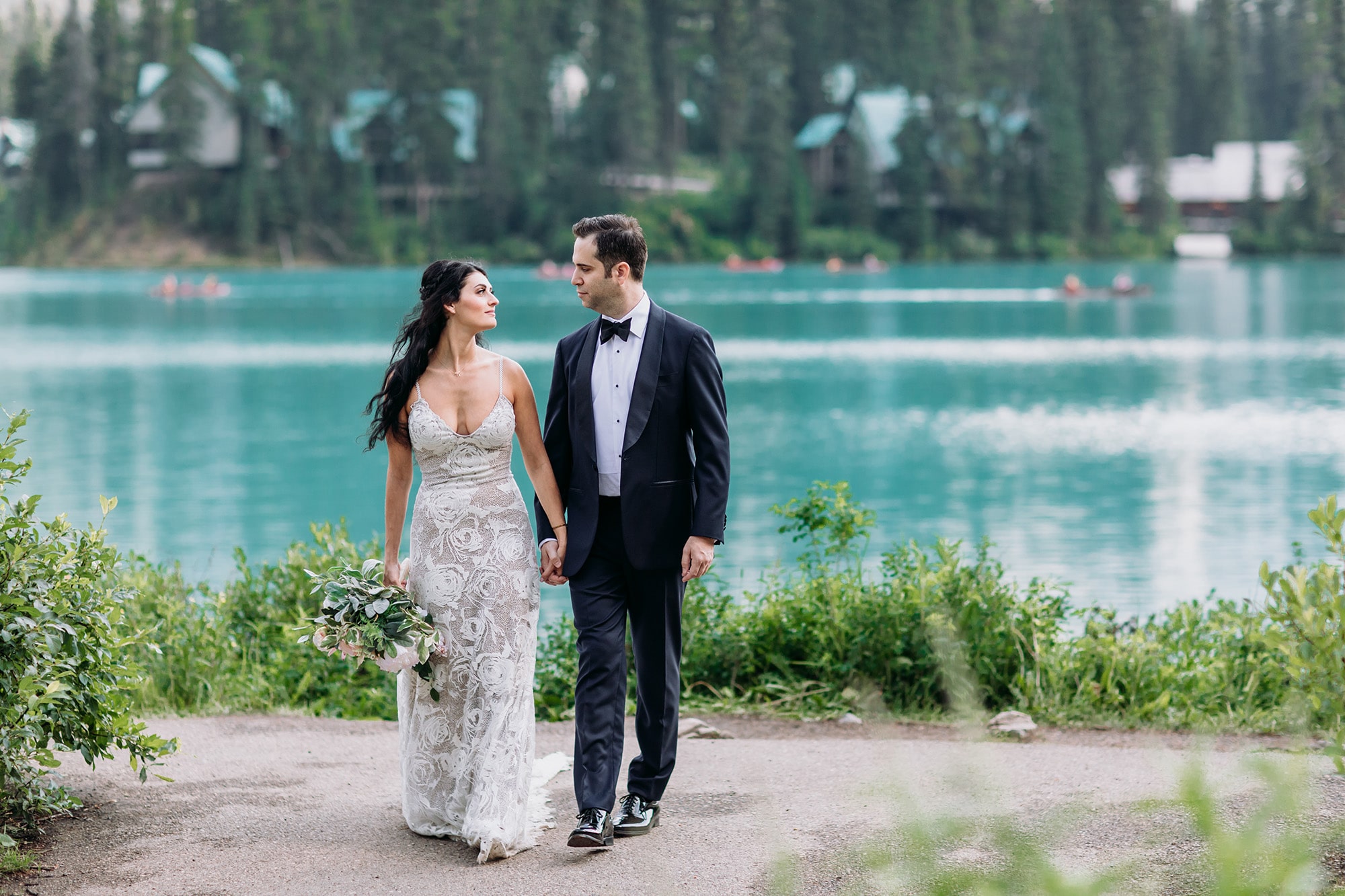 Emerald Lake Lodge wedding bride groom portraits