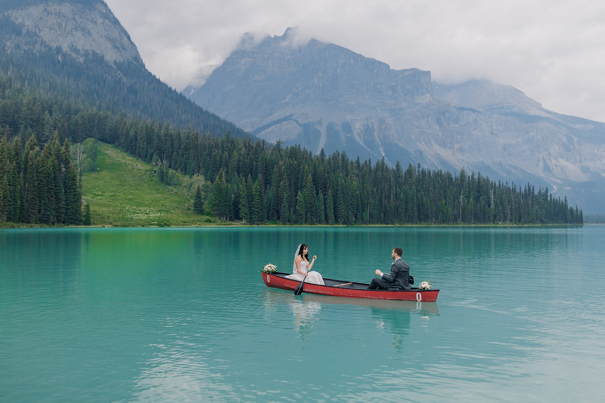 Emerald Lake Lodge Wedding Photos red canoes