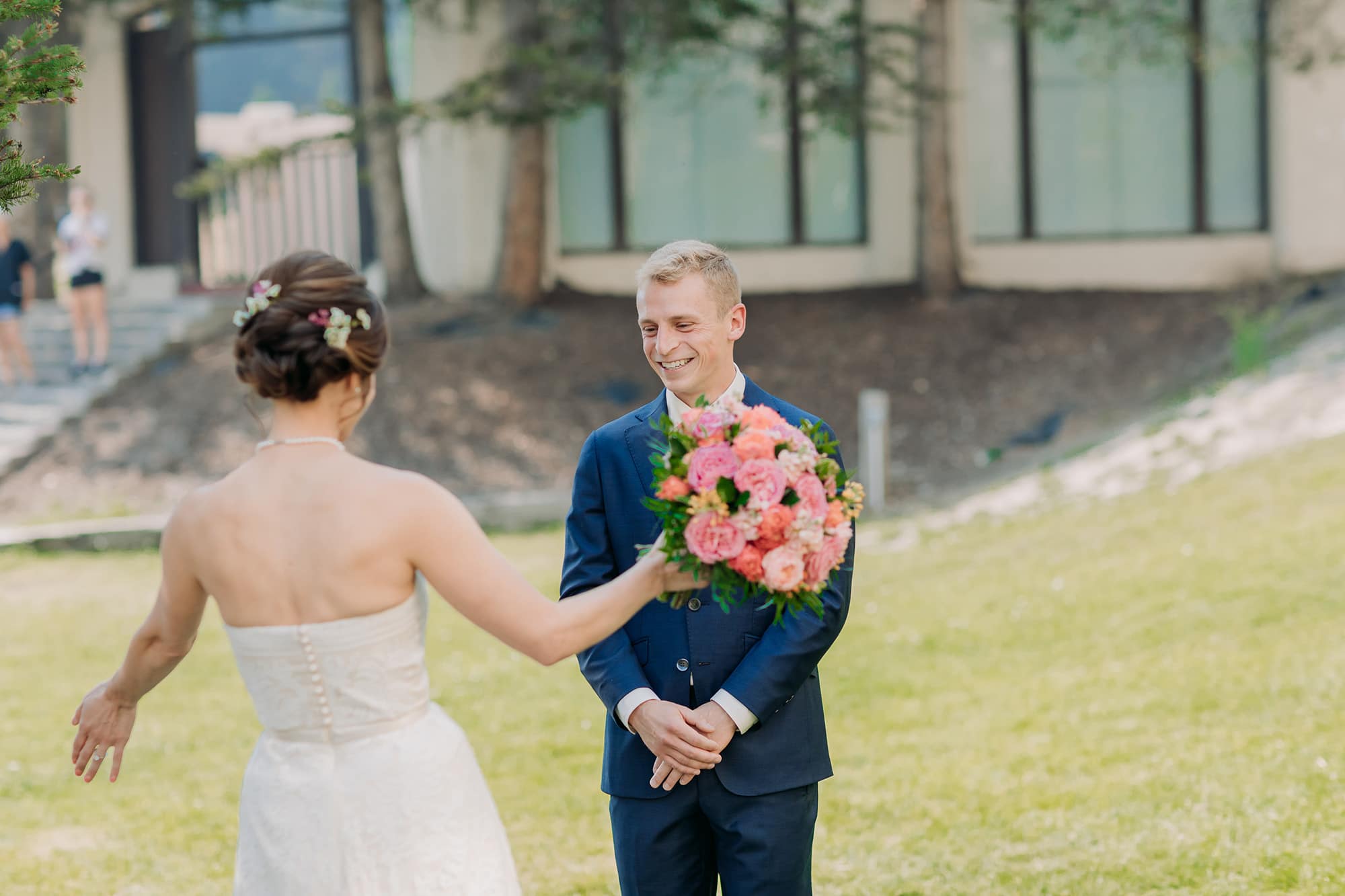 Lake Louise Outdoor wedding first look
