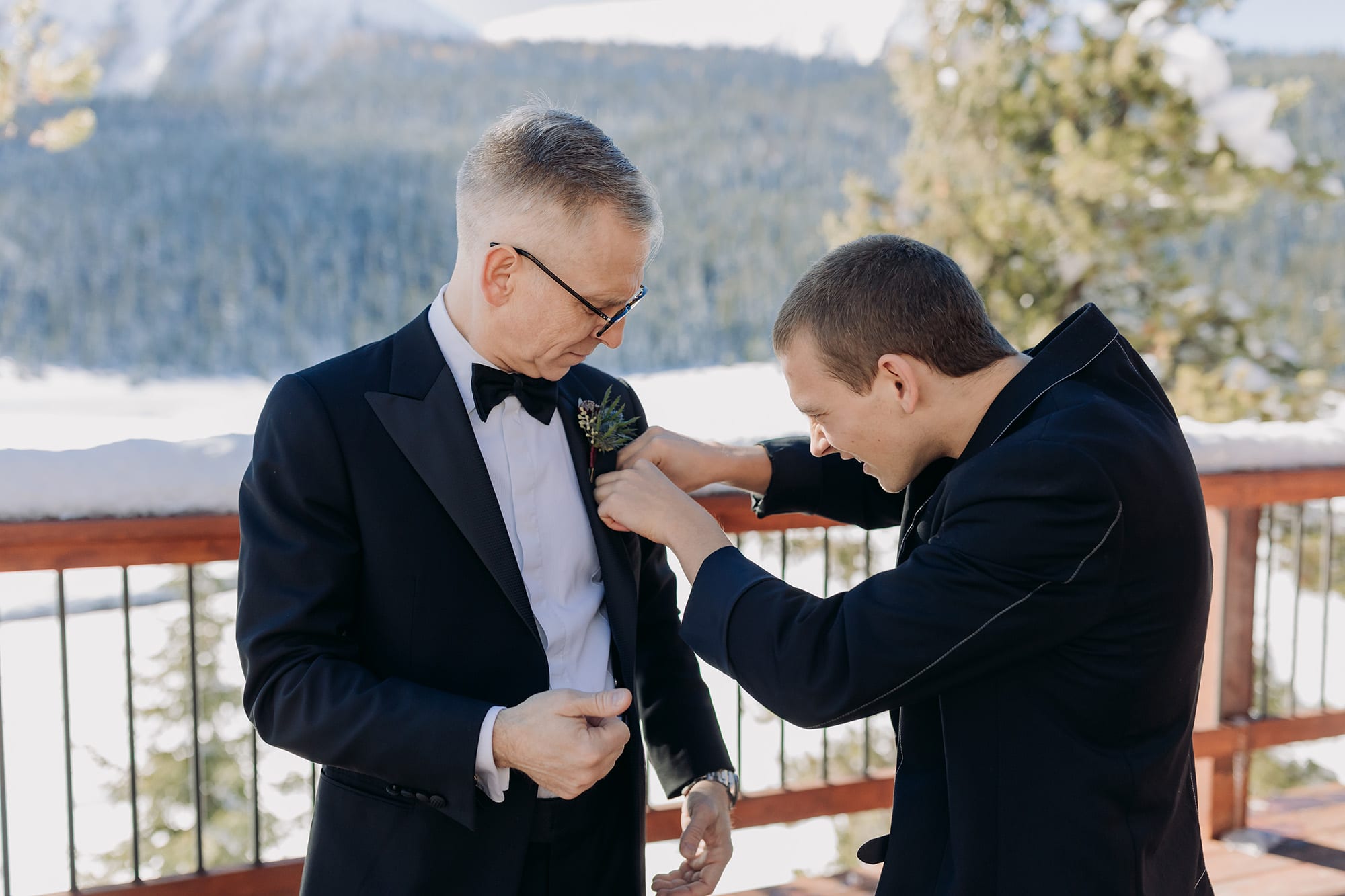 Mountain Engadine Lodge wedding groom getting ready