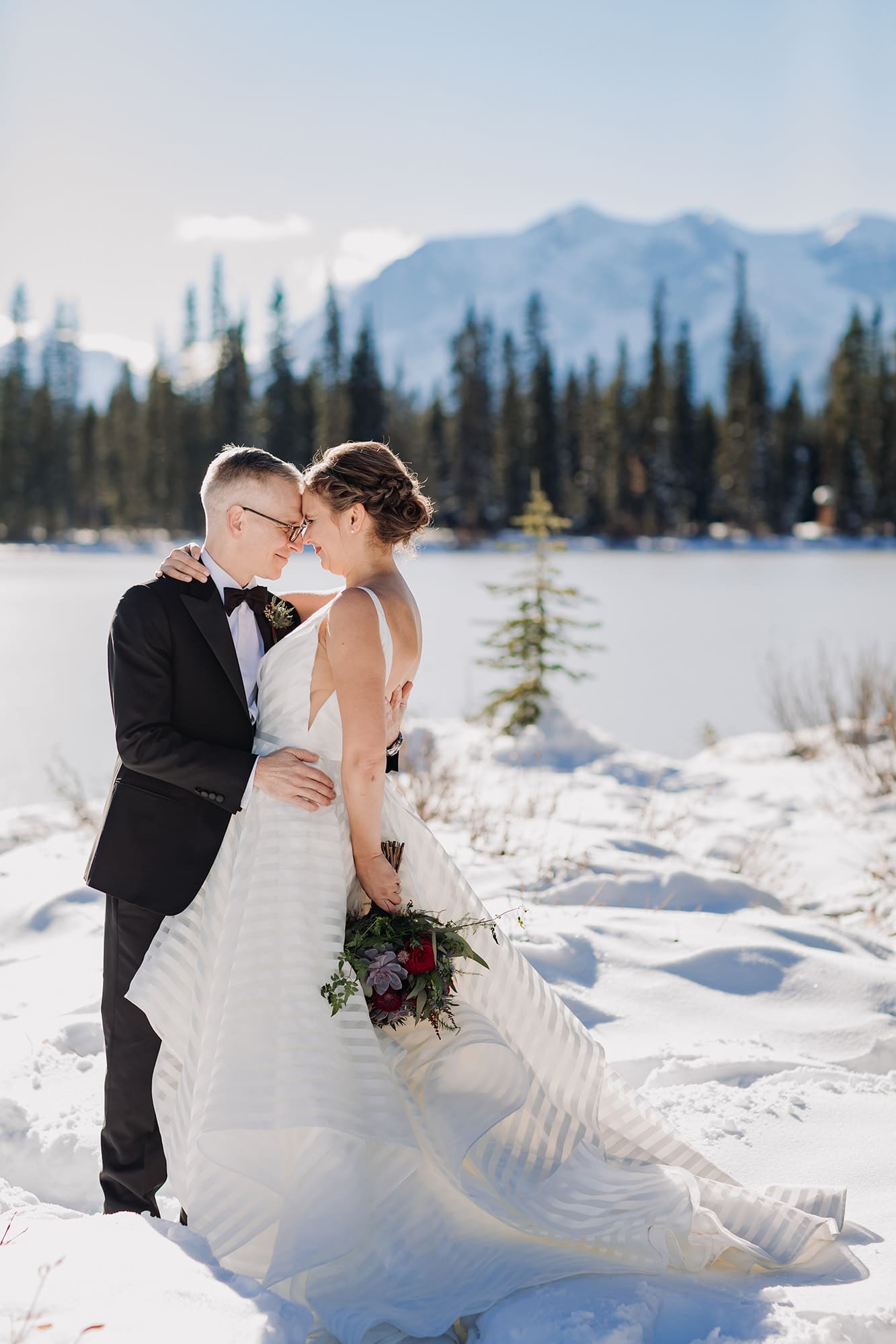 kananaskis winter wedding photography bride groom portraits
