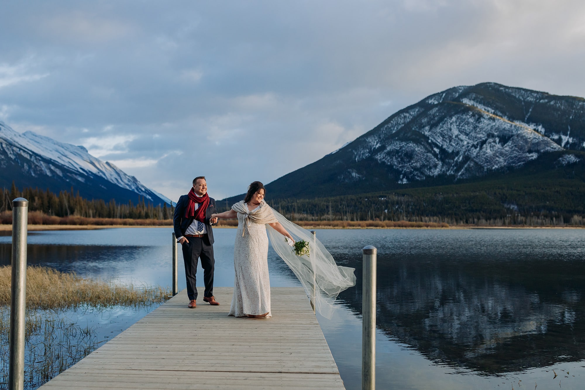 Banff wedding parade Vermilion Lakes Bride Groom portraits