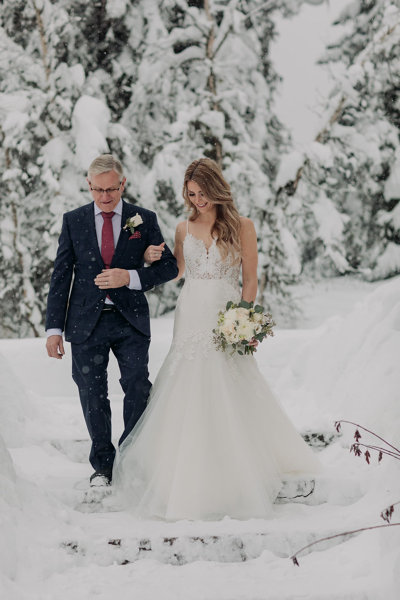 magical winter wonderland wedding Emerald Lake Lodge outdoor ceremony