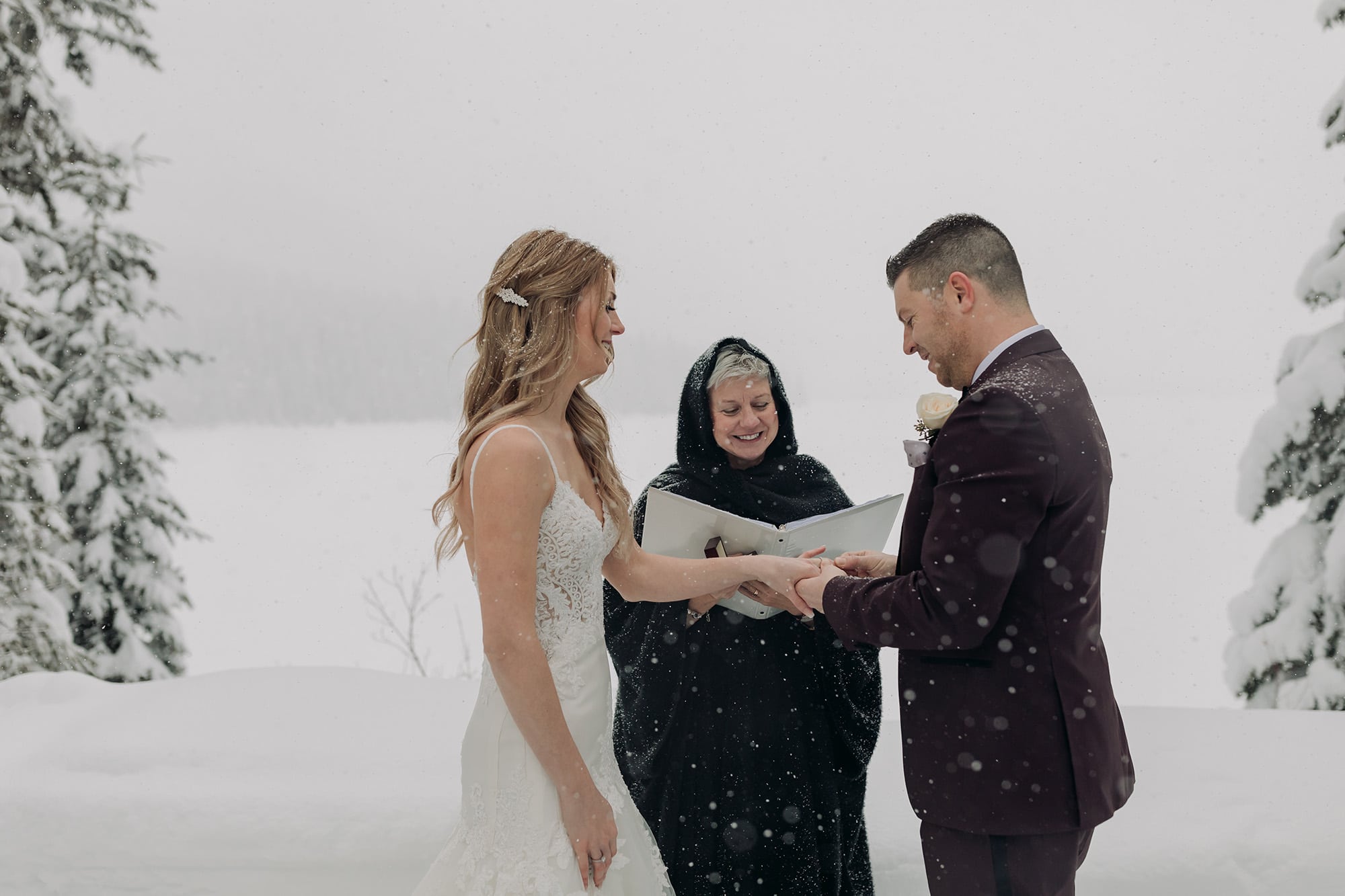 magical winter wonderland wedding Emerald Lake Lodge outdoor ceremony