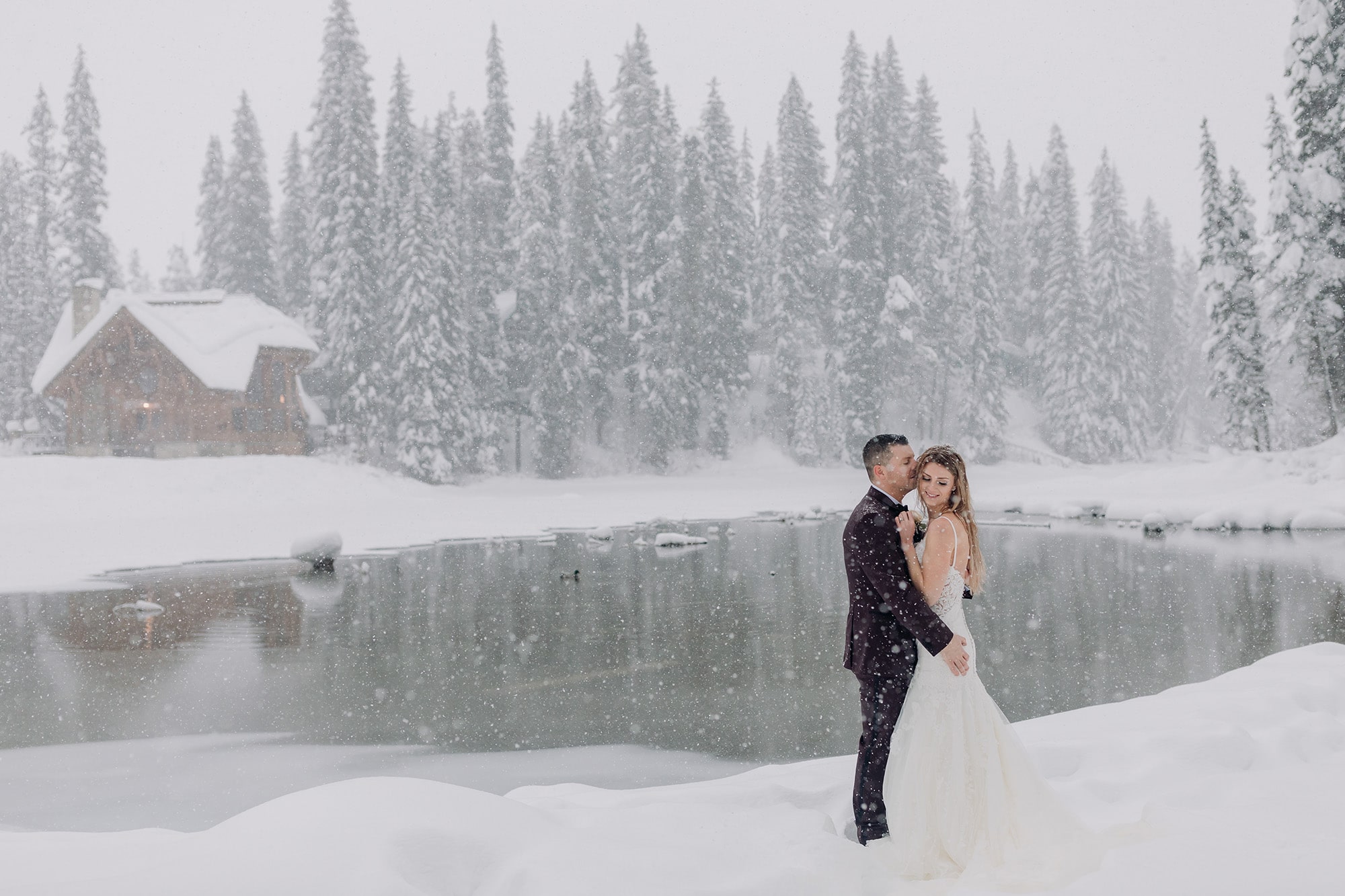 magical winter wonderland wedding portraits emerald lake lodge