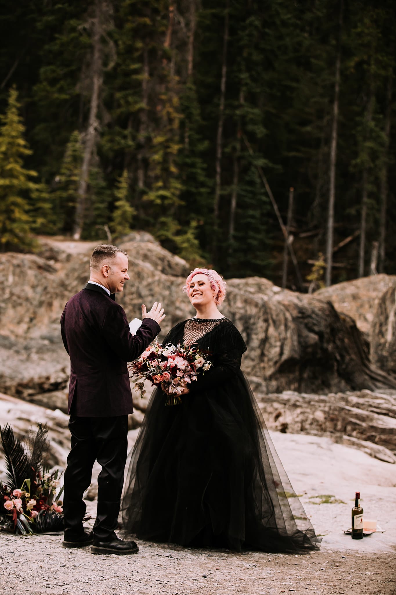 dream mountain vow renewal natural bridge yoho national park bride in black wedding gown