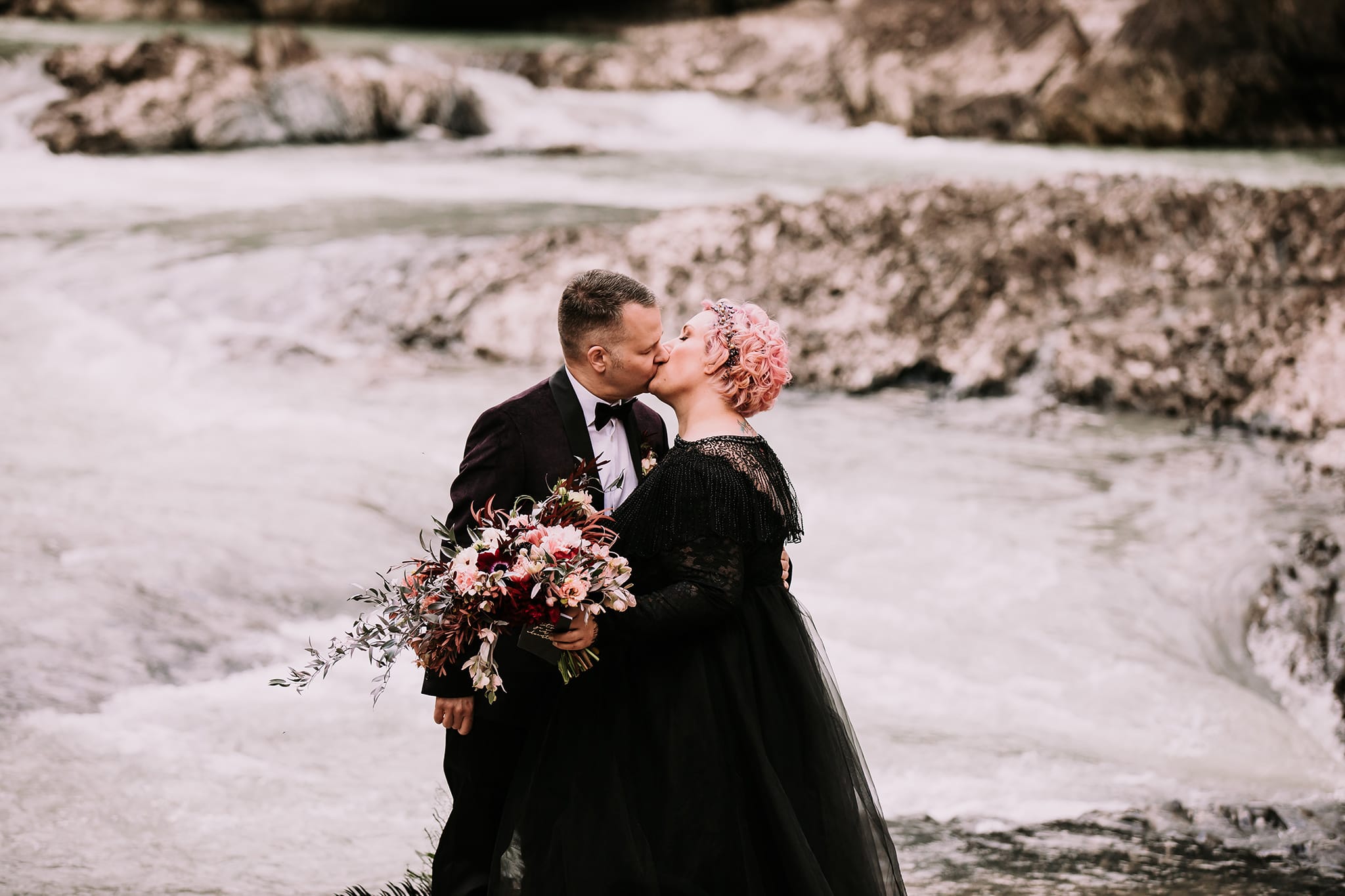 dream mountain vow renewal natural bridge yoho national park bride in black wedding gown