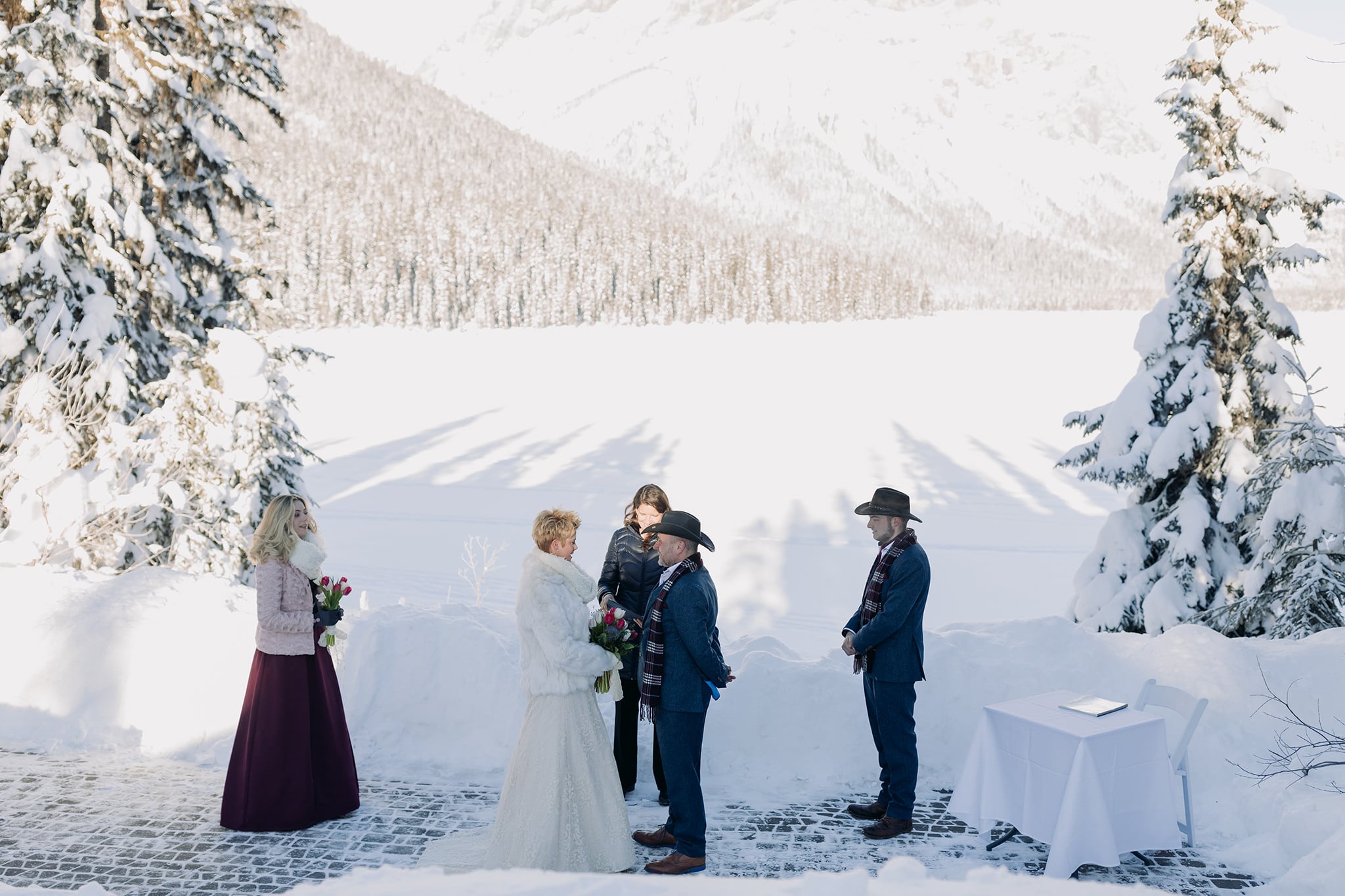 New Year's Eve Elopement at Emerald lake Lodge ceremony outdoors