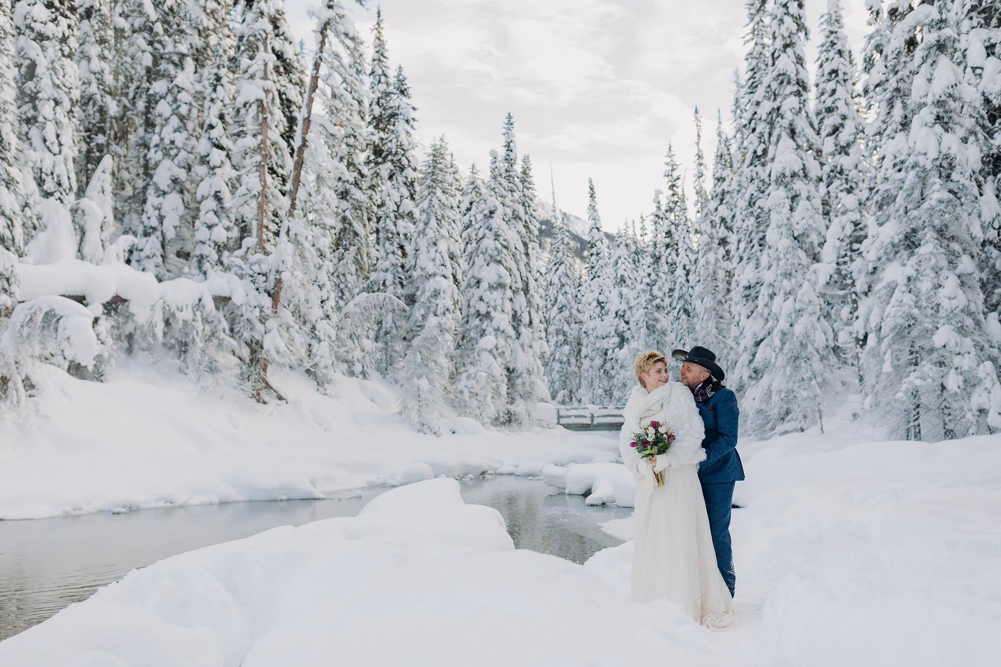 Emerald Lake Lodge winter wedding portraits New Years Eve Elopement