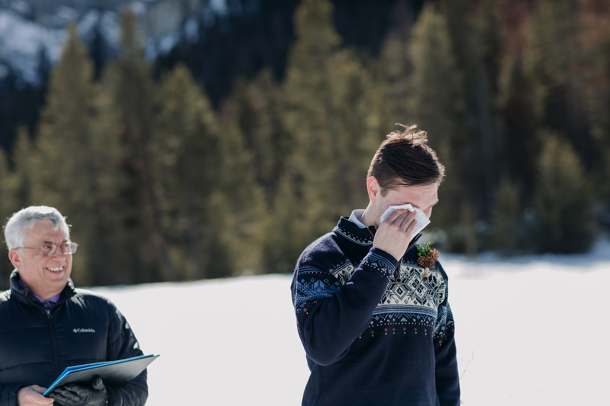 Tunnel Mountain winter wedding ceremony in Banff National Park photographed by ENV Photography