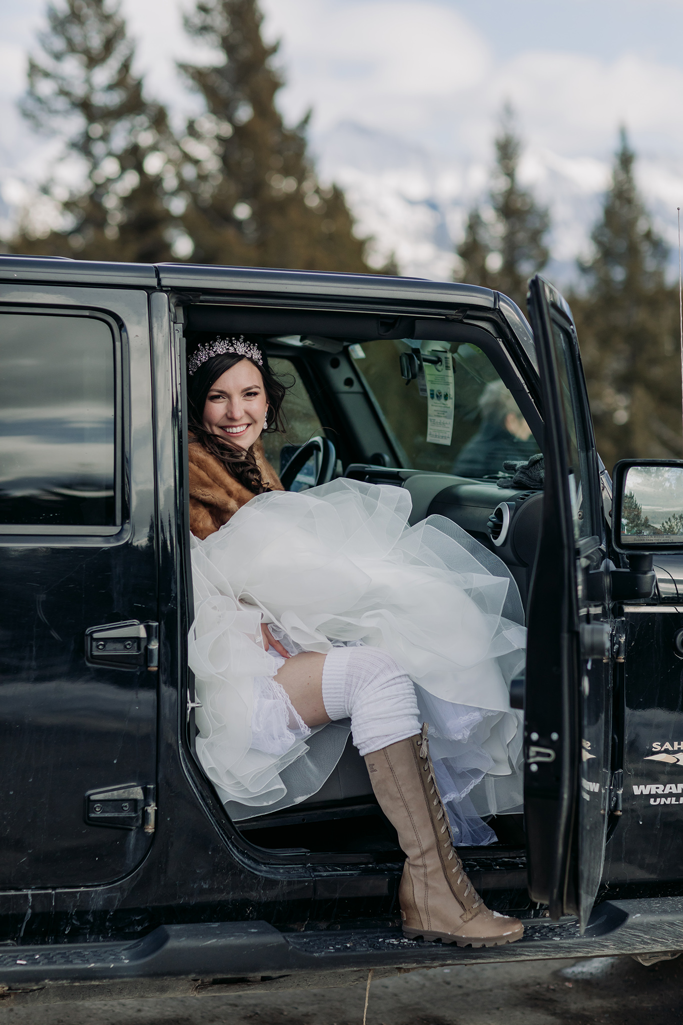 Banff Bride showing off tall winter boots