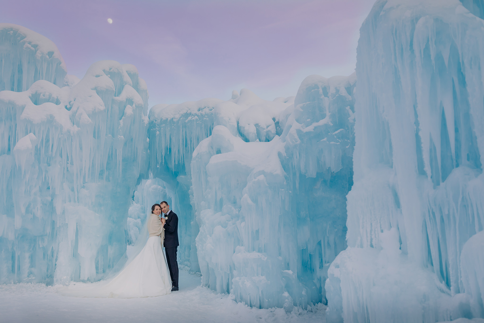 Edmonton Winter Wedding IceCastles portraits in man-made Ice Castle straight out of Frozen photographed by ENV Photography