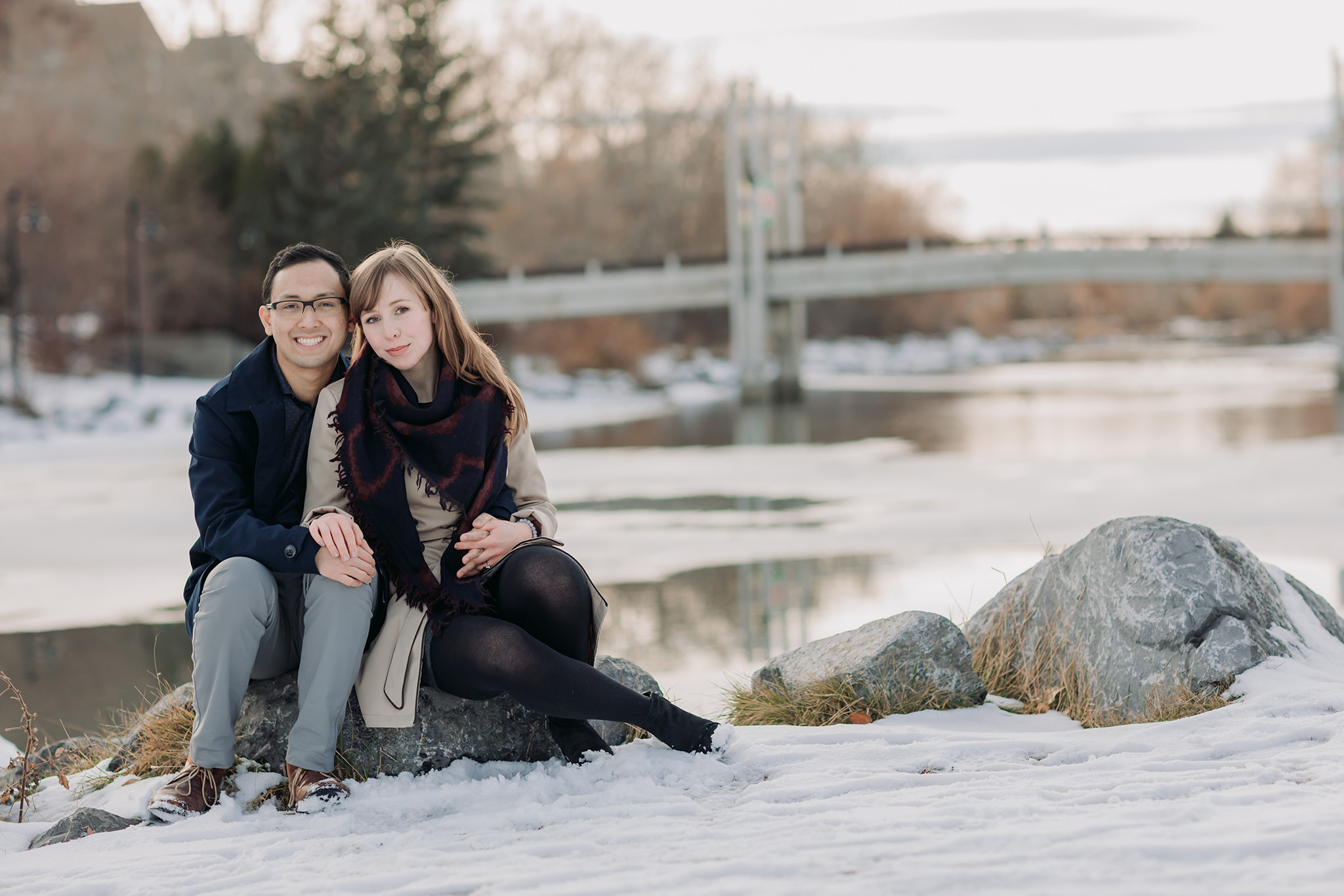 Prince's Island Park engagement photos in Calgary in mid-november on a warmer day