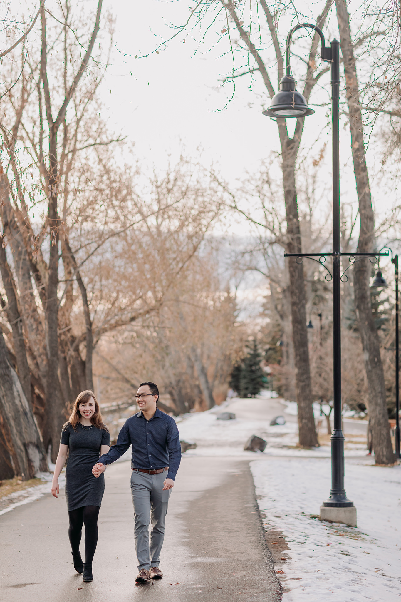Prince's Island Park engagement photos in Calgary in mid-november on a warmer day by ENV Photography