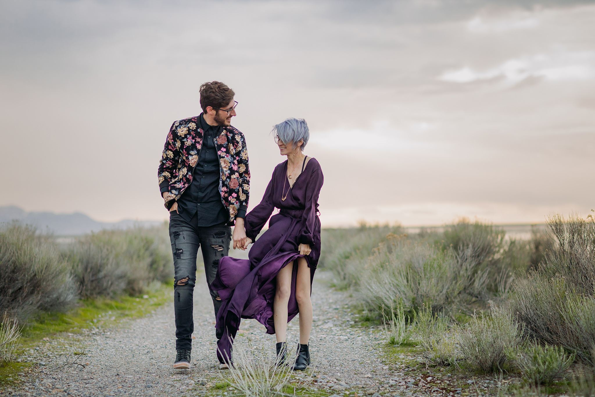Great Saltair engagement couples photos on a stormy evening near Salt Lake City Utah Stylish couple with outfits inspiration for engagement photos by ENV Photography