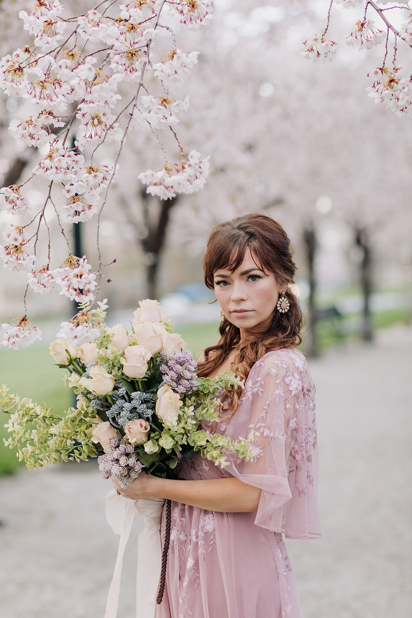 early morning pink blush bridal session in spring Salt Lake City Utah