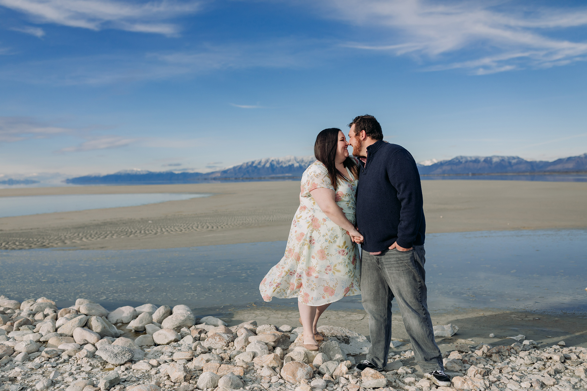 Antelope Island State Park Utah couples portraits in Spring. Exploring Utah with ENV Photography.