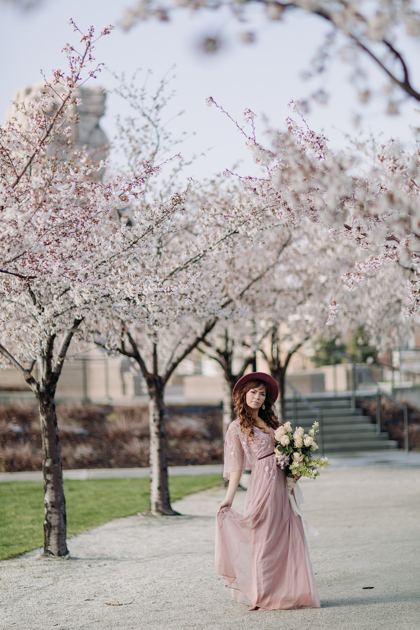 Utah State Capitol Cherry Blossoms photo shoot in Salt Lake City, Utah in spring.